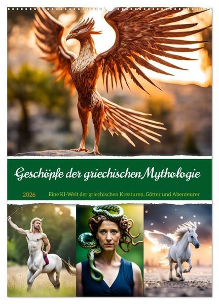 Geschöpfe der griechischen Mythologie - Eine KI-Welt der griechischen Götter, Kreaturen und Abenteurer (Wandkalender 2026 DIN A2 hoch), CALVENDO Monat