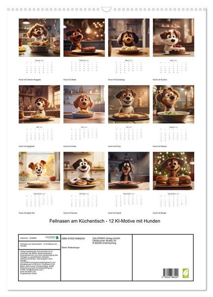 Produktbild: Fellnasen am K&uuml;chentisch - 12 KI-Motive mit Hunden (Wandkalender 2027 DIN A2 hoch), CALVENDO Monatskalender