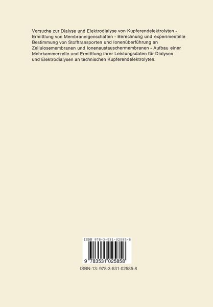 Produktbild: Aufarbeitung von Kupferendelektrolyten durch Dialyse und Elektrodialyse