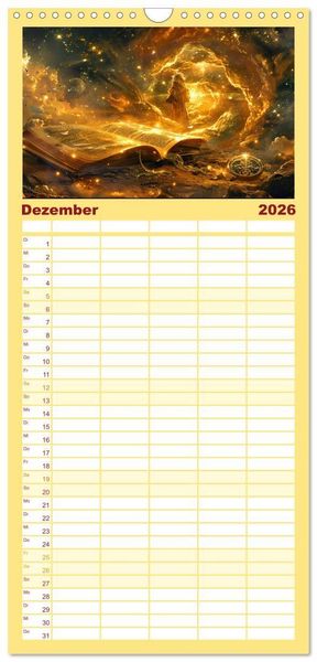 Produktbild: Familienplaner 2026 - Welten zwischen den Zeilen - B&uuml;cher, die Tr&auml;ume wecken mit 5 Spalten (Wandkalender, 21 x 45 cm) CALVENDO