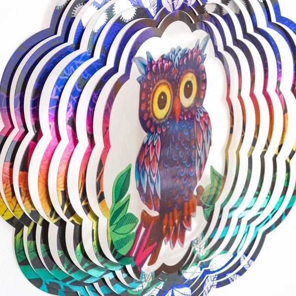 Produktbild: Kinetic Art: Metal Hanging Wind Spinner: 3D Flashy Owl