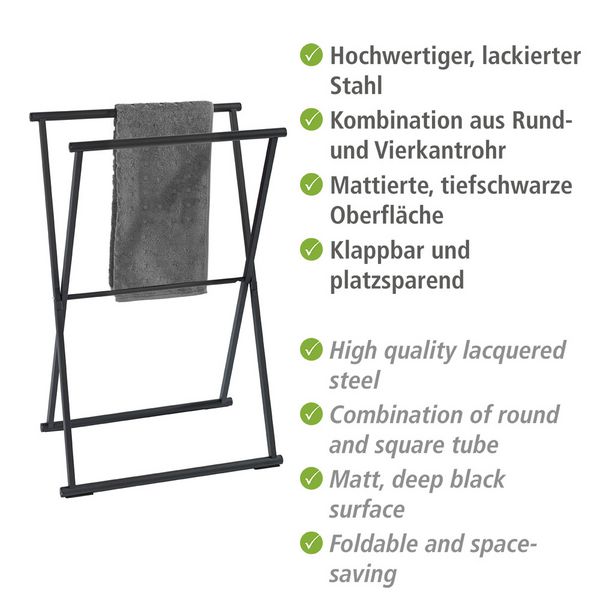 Produktbild: Handtuchst&auml;nder Mod. Lava Schwarz matt, platzsparend klappbar