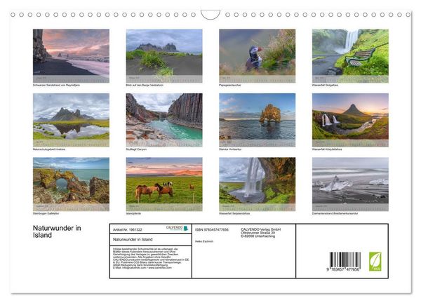 Produktbild: Naturwunder in Island (Wandkalender 2026 DIN A3 quer), CALVENDO Monatskalender