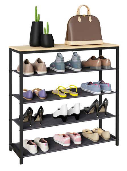 Produktbild: Metall Holz Schuhregal Schuhablage 4 F&auml;cher Taliro
