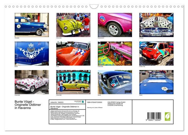 Produktbild: Bunte V&ouml;gel - Originelle Oldtimer in Havanna (Wandkalender 2026 DIN A3 quer), CALVENDO Monatskalender