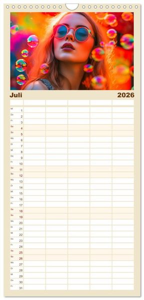 Produktbild: Familienplaner 2026 - Popart Prinzessin mit 5 Spalten (Wandkalender, 21 x 45 cm) CALVENDO