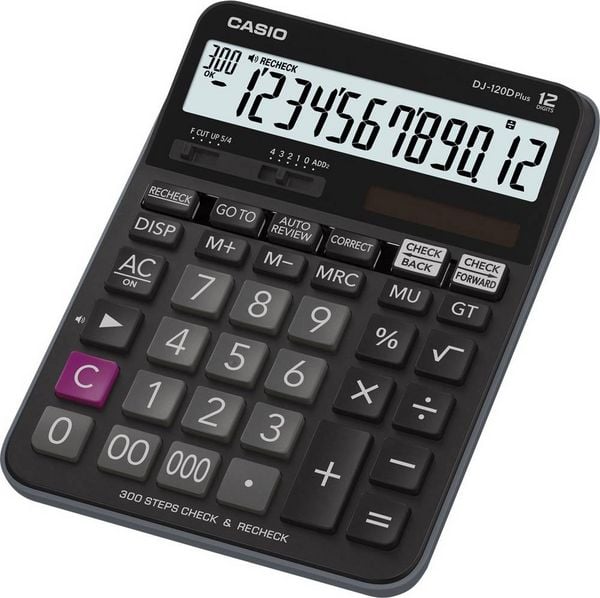 Produktbild: Casio DJ-120DPLUS Tischrechner Schwarz Display (Stellen): 12 solarbetrieben, batteriebetrieben (B x H x T) 144 x 34.6 x 192 mm