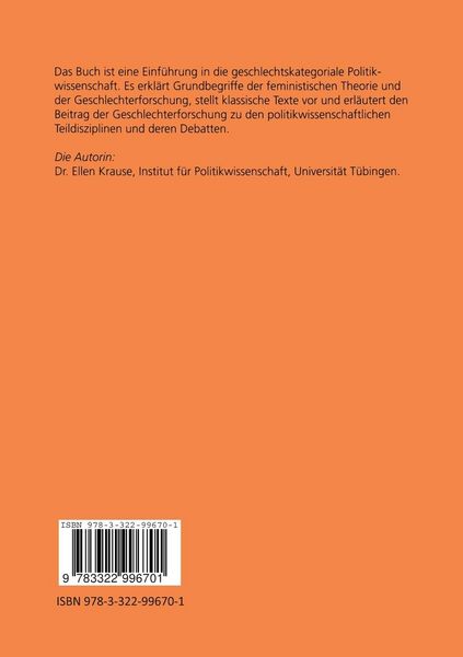 Produktbild: Einf&uuml;hrung in die politikwissenschaftliche Geschlechterforschung