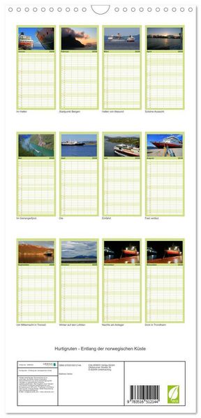 Produktbild: Familienplaner 2026 - Hurtigruten - Entlang der norwegischen K&uuml;ste mit 5 Spalten (Wandkalender, 21 x 45 cm) CALVENDO