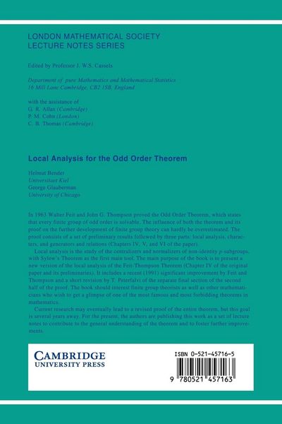 Produktbild: Local Analysis for the Odd Order Theorem