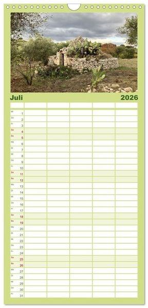 Produktbild: Familienplaner 2026 - Apuliens Kulturlandschaft mit 5 Spalten (Wandkalender, 21 x 45 cm) CALVENDO