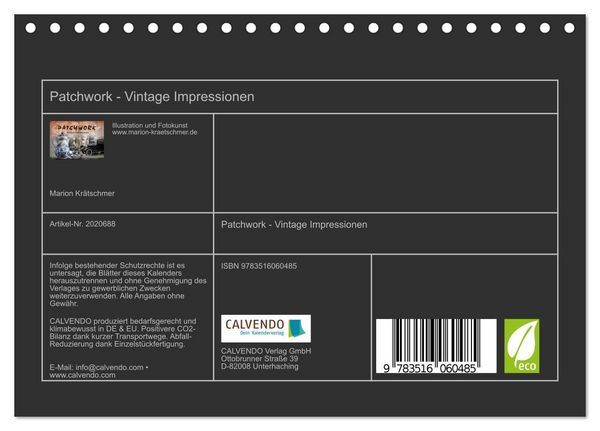 Produktbild: Patchwork - Vintage Impressionen (Tischkalender 2026 DIN A5 quer), CALVENDO Monatskalender