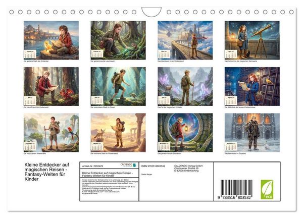 Produktbild: Kleine Entdecker auf magischen Reisen - Fantasy-Welten f&uuml;r Kinder (Wandkalender 2027 DIN A4 quer), CALVENDO Monatskalender