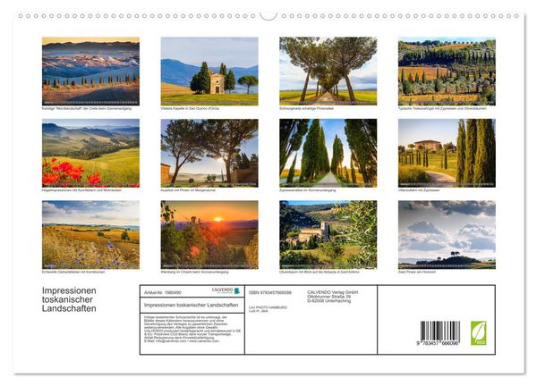 Produktbild: Impressionen toskanischer Landschaften (hochwertiger Premium Wandkalender 2026 DIN A2 quer), Kunstdruck in Hochglanz