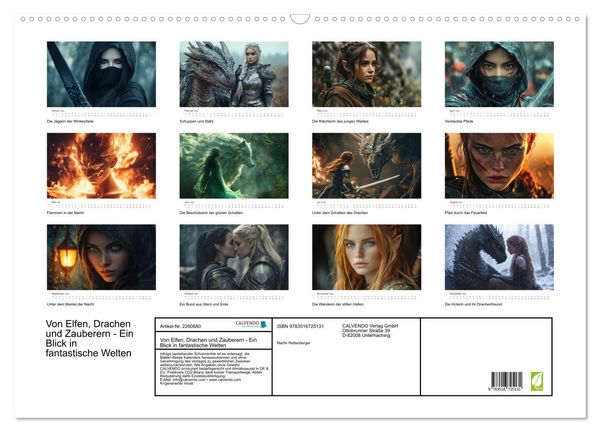 Produktbild: Von Elfen, Drachen und Zauberern - Ein Blick in fantastische Welten (Wandkalender 2026 DIN A2 quer), CALVENDO Monatskalender
