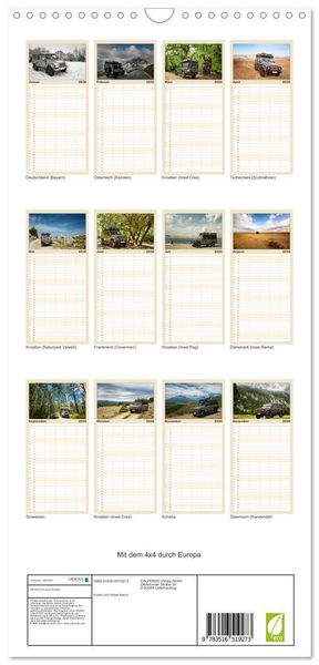 Produktbild: Familienplaner 2026 - Mit dem 4x4 durch Europa mit 5 Spalten (Wandkalender, 21 x 45 cm) CALVENDO