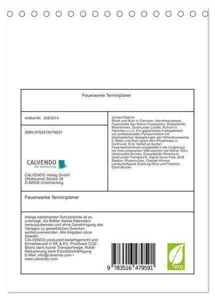 Produktbild: Feuerwerke Terminplaner (Tischkalender 2026 DIN A5 hoch), CALVENDO Monatskalender