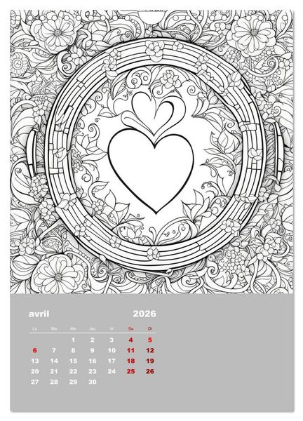 Produktbild: Coloriage (Calendrier mural 2026 DIN A4 horizontal), CALVENDO calendrier mensuel