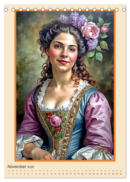 Produktbild: Portr&auml;tgalerie, Frauen in Barockkost&uuml;men (Tischkalender 2026 DIN A5 hoch), CALVENDO Monatskalender