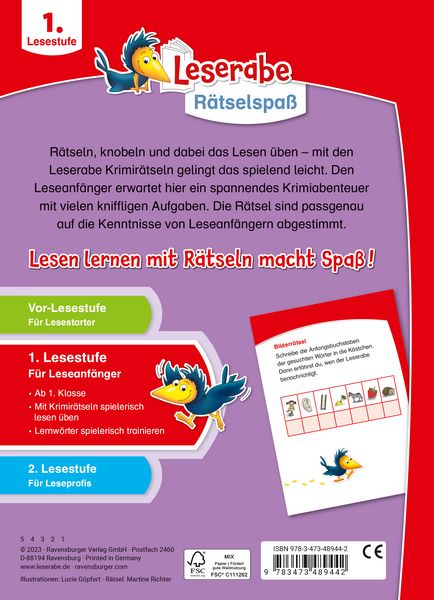 Produktbild: Leserabe Rätselspaß - Krimirätsel zum Lesenlernen (1. Lesestufe)