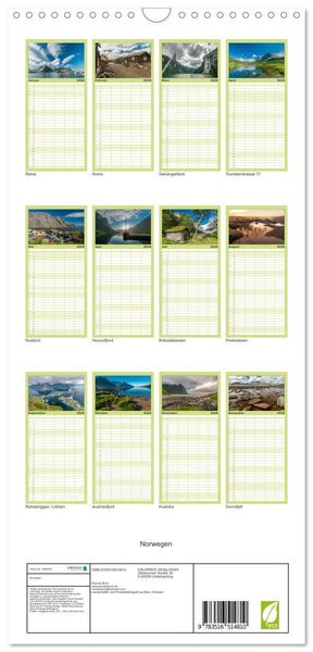 Produktbild: Familienplaner 2026 - Norwegen mit 5 Spalten (Wandkalender, 21 x 45 cm) CALVENDO