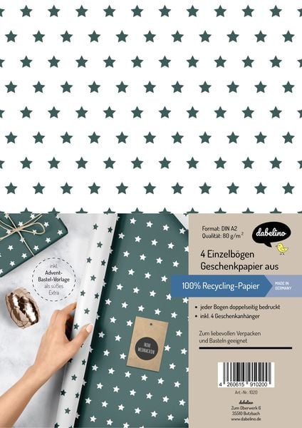 Produktbild: Weihnachtsgeschenkpapier-Set: Sterne (gr&uuml;n/ wei&szlig;)