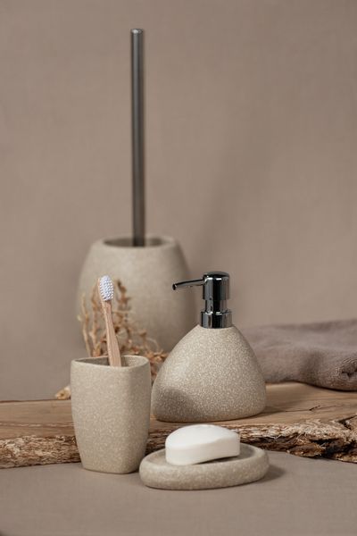 Produktbild: WC-Garnitur Mod. Pion Beige Keramik, WC-B&uuml;rste mit Silikon-B&uuml;rstenkopf