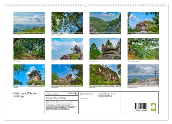 Produktbild: Naturpark Zittauer Gebirge (hochwertiger Premium Wandkalender 2026 DIN A2 quer), Kunstdruck in Hochglanz