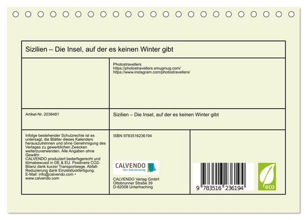 Produktbild: Sizilien &ndash; Die Insel, auf der es keinen Winter gibt (Tischkalender 2026 DIN A5 quer), CALVENDO Monatskalender