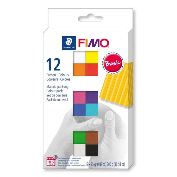 FIMO ofenhärtende Modelliermasse FIMO soft 8023 Basic Colours, 12 x 25g Halbblöcken