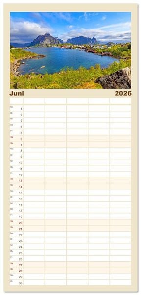 Produktbild: Familienplaner 2026 - Vom Nordkap zum S&uuml;dkap mit 5 Spalten (Wandkalender, 21 x 45 cm) CALVENDO