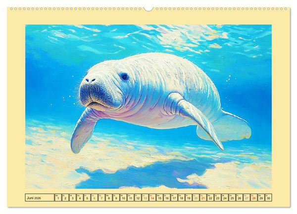 Produktbild: Manatee Paintings. Rundschwanzseek&uuml;he im &Ouml;lgem&auml;lde-Stil (Wandkalender 2026 DIN A2 quer), CALVENDO Monatskalender