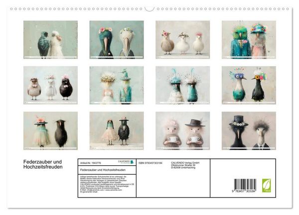 Produktbild: Federzauber und Hochzeitsfreuden (hochwertiger Premium Wandkalender 2026 DIN A2 quer), Kunstdruck in Hochglanz