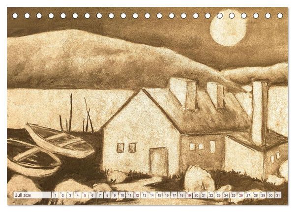 Produktbild: Pausen f&uuml;r deine Seele - Seelenlandschaften in Sepia - Ein Jahr der Ruhe mit Kohlezeichnungen (Tischkalender 2026 DIN A5 quer), CALVENDO Monatskalender