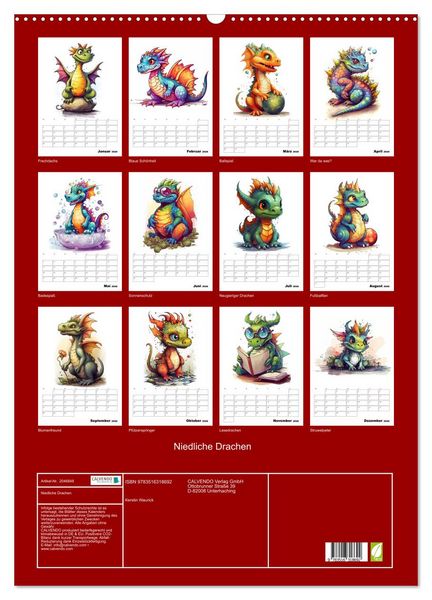 Produktbild: Niedliche Drachen (Wandkalender 2026 DIN A2 hoch), CALVENDO Monatskalender