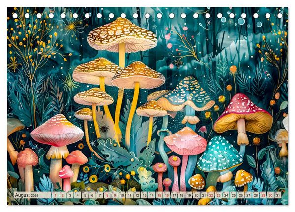Produktbild: Zauberwelt der Pilze - Fantasievolle Pilze im verwunschenen Wald (Tischkalender 2026 DIN A5 quer), CALVENDO Monatskalender