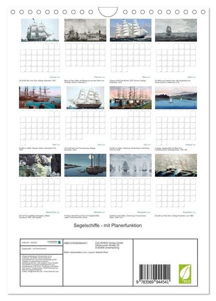 Produktbild: Segelschiffe - mit Planerfunktion (Wandkalender 2027 DIN A4 hoch), CALVENDO Monatskalender