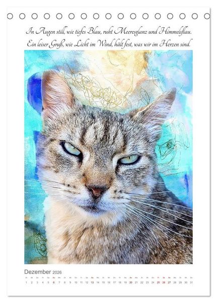 Produktbild: Katzenlyrik - Zw&ouml;lf Seelen auf Samtpfoten in Wort und Bild (Tischkalender 2026 DIN A5 hoch), CALVENDO Monatskalender