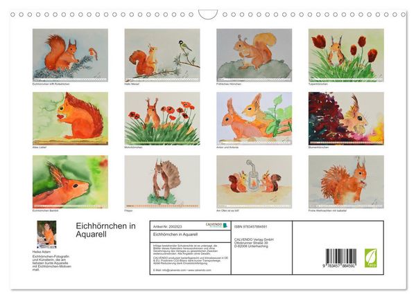 Produktbild: Eichh&ouml;rnchen in Aquarell (Wandkalender 2026 DIN A3 quer), CALVENDO Monatskalender