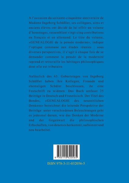 Produktbild: Genealogie des neuzeitlichen Denkens / G&eacute;n&eacute;alogie de la pens&eacute;e moderne