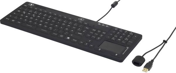 Produktbild: iM-IKB110-BK Tastatur Renkforce Schwarz Spritzwassergesch&uuml;tzt, Staubgesch&uuml;tzt, Touch-Oberfl&auml;che