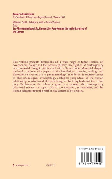 Produktbild: Eco-Phenomenology: Life, Human Life, Post-Human Life in the Harmony of the Cosmos