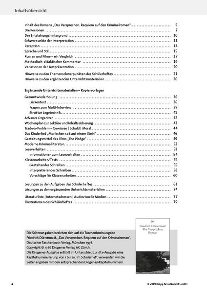 Produktbild: Das Versprechen &ndash; Friedrich D&uuml;rrenmatt &ndash; Lehrerheft