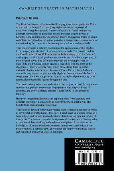 Produktbild: Algebraic L-Theory and Topological Manifolds