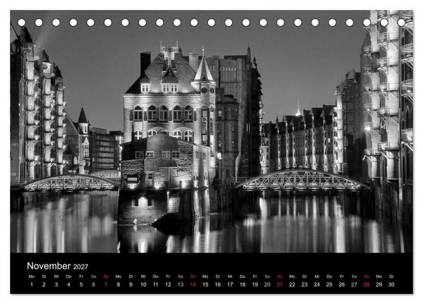 Produktbild: Hamburg monochrome Impressionen (Tischkalender 2027 DIN A5 quer), CALVENDO Monatskalender