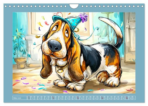 Produktbild: Basset Fun. Niedliche Hunde Cartoons zum Schmunzeln (Wandkalender 2026 DIN A4 quer), CALVENDO Monatskalender