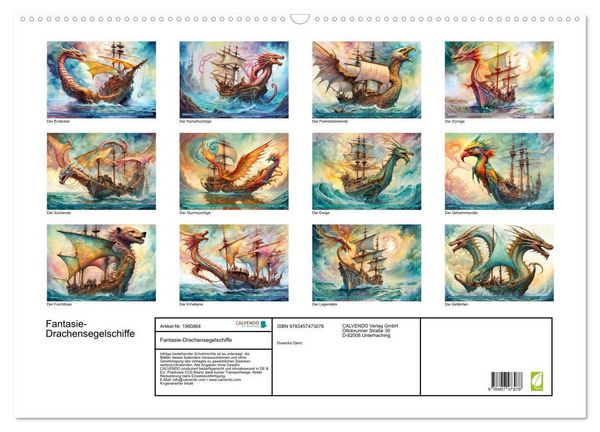 Produktbild: Fantasie-Drachensegelschiffe (Wandkalender 2026 DIN A2 quer), CALVENDO Monatskalender
