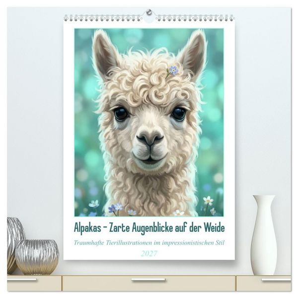 Produktbild: Alpakas - Zarte Augenblicke auf der Weide (hochwertiger Premium Wandkalender 2027 DIN A2 hoch), Kunstdruck in Hochglanz