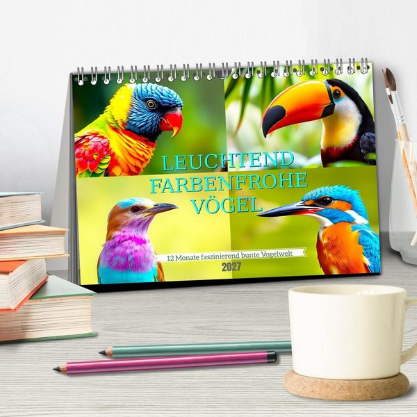 Produktbild: Leuchtend farbenfrohe V&ouml;gel (Tischkalender 2027 DIN A5 quer), CALVENDO Monatskalender