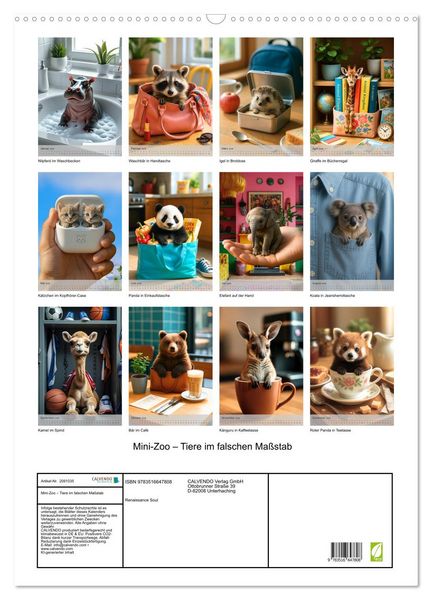 Produktbild: Mini-Zoo &ndash; Tiere im falschen Ma&szlig;stab (Wandkalender 2026 DIN A2 hoch), CALVENDO Monatskalender